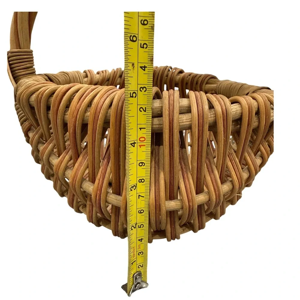 Handwoven Wicker Buttocks Egg Basket Natural Reed God's Eye Handle Farmhouse 10